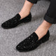 Handmade Black Rhinestore Men's Dance Suede Loafers